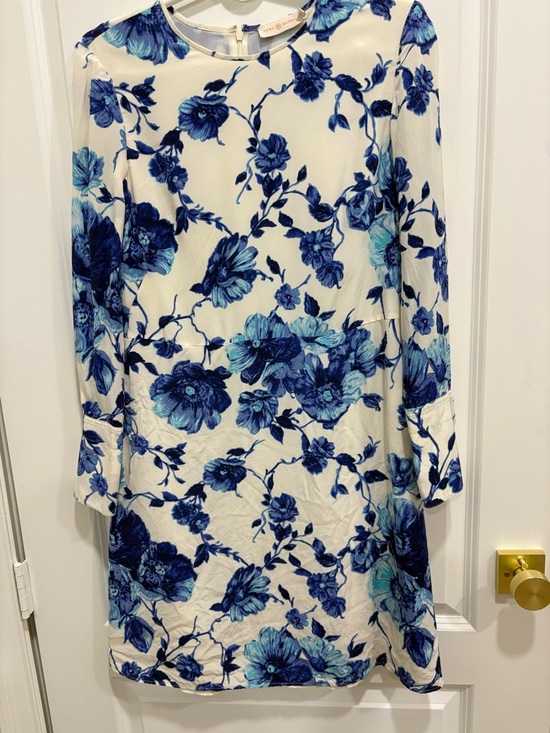 Tory Burch Dresses & Skirts - Tory Burch White Dress with Blue Floral Print - Long Sleeve